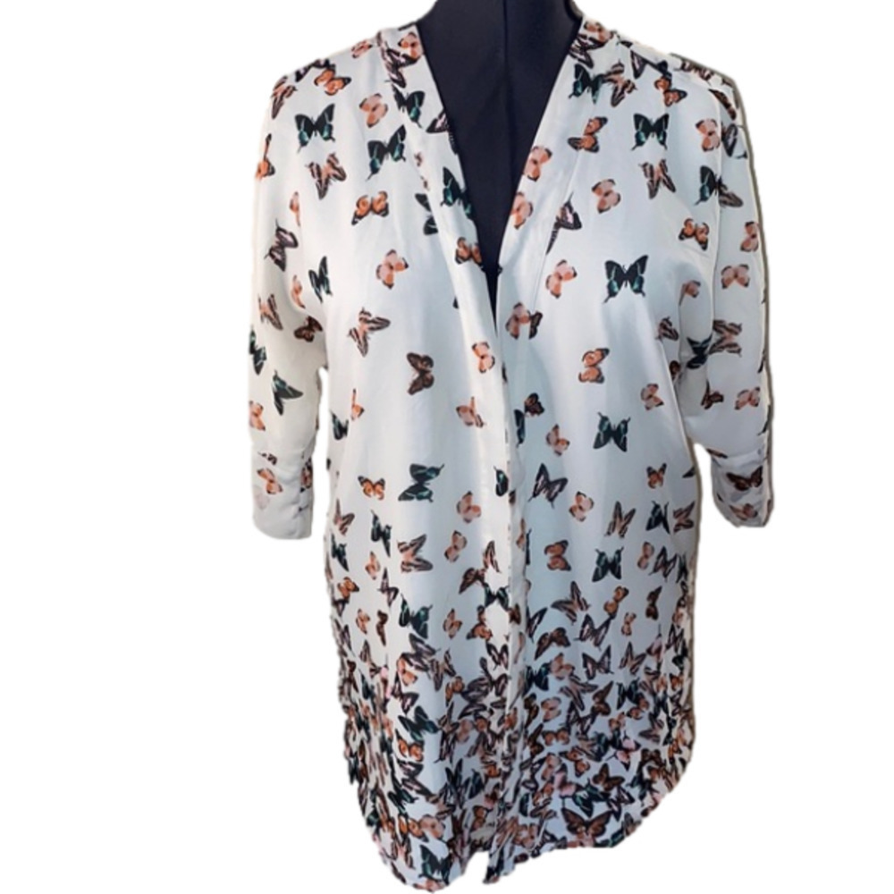 VERO Moda Women's White  Butterfly Mid Sleeve 3/4 Kimono/Cardigan (Size Small)